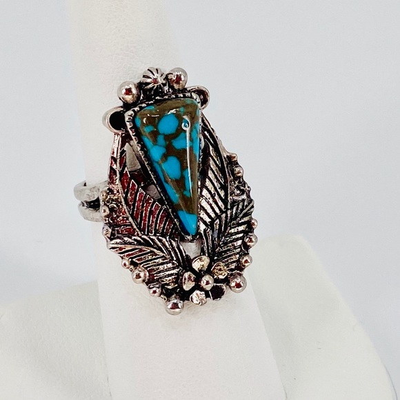 LAST CHANCE Silver Turquoise Boho Ring Sz7 JR02 - Picture 2 of 8